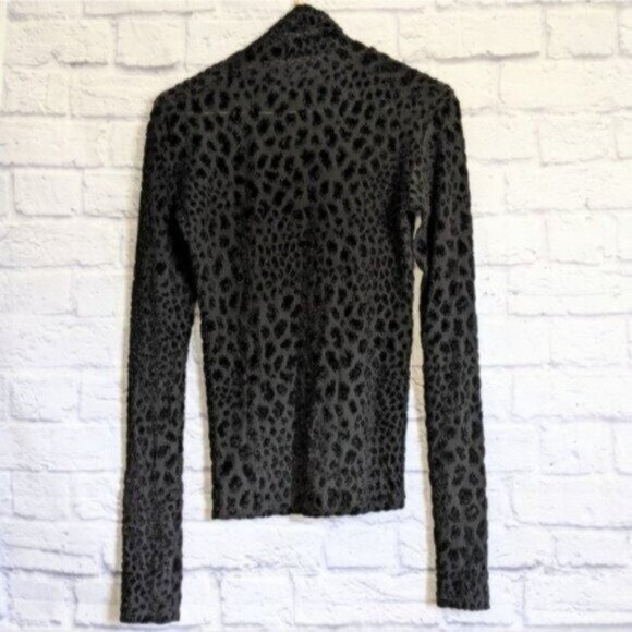Caroline Constas Delphine Leopard Turtleneck Top XS Black Shimmer Velvet Flocked - Picture 6 of 9